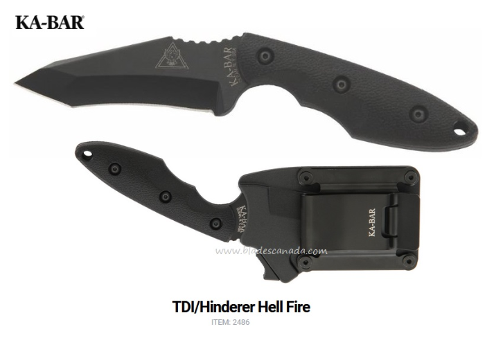 Ka-Bar TDI Hinderer Hell Fire Fixed Blade Knife, 1095 Cro-Van, Hard Sheath, 2486